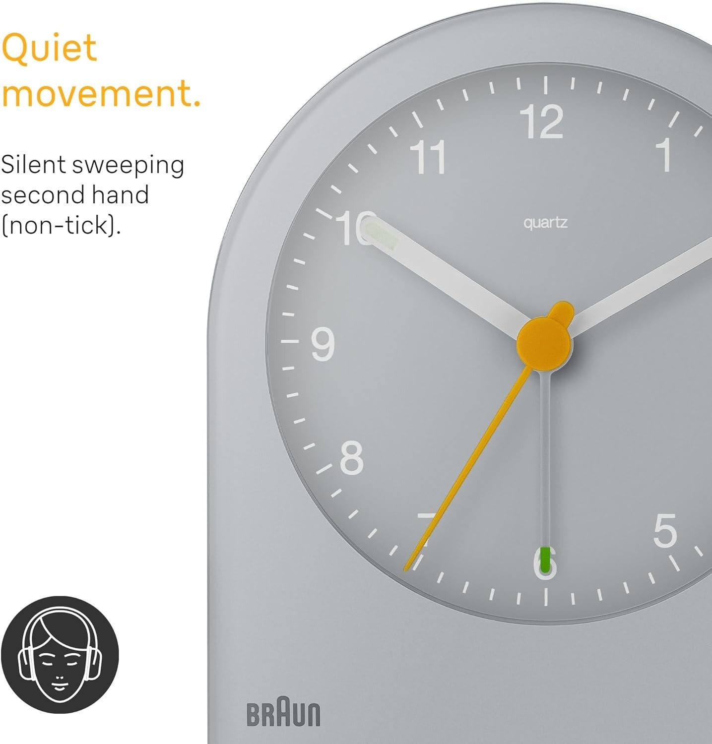 Grey Analogue Alarm Clock Quiet Quartz Backlight Compact Bedside