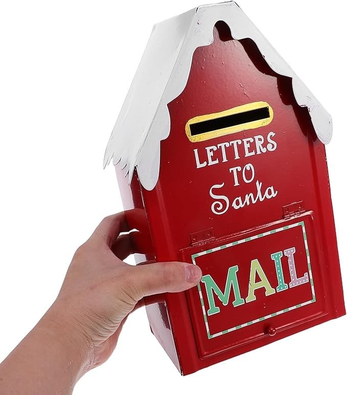 Red Metal Santa Mailbox Wall Mount – Holiday Letter Box for Indoor Outdoor Decor