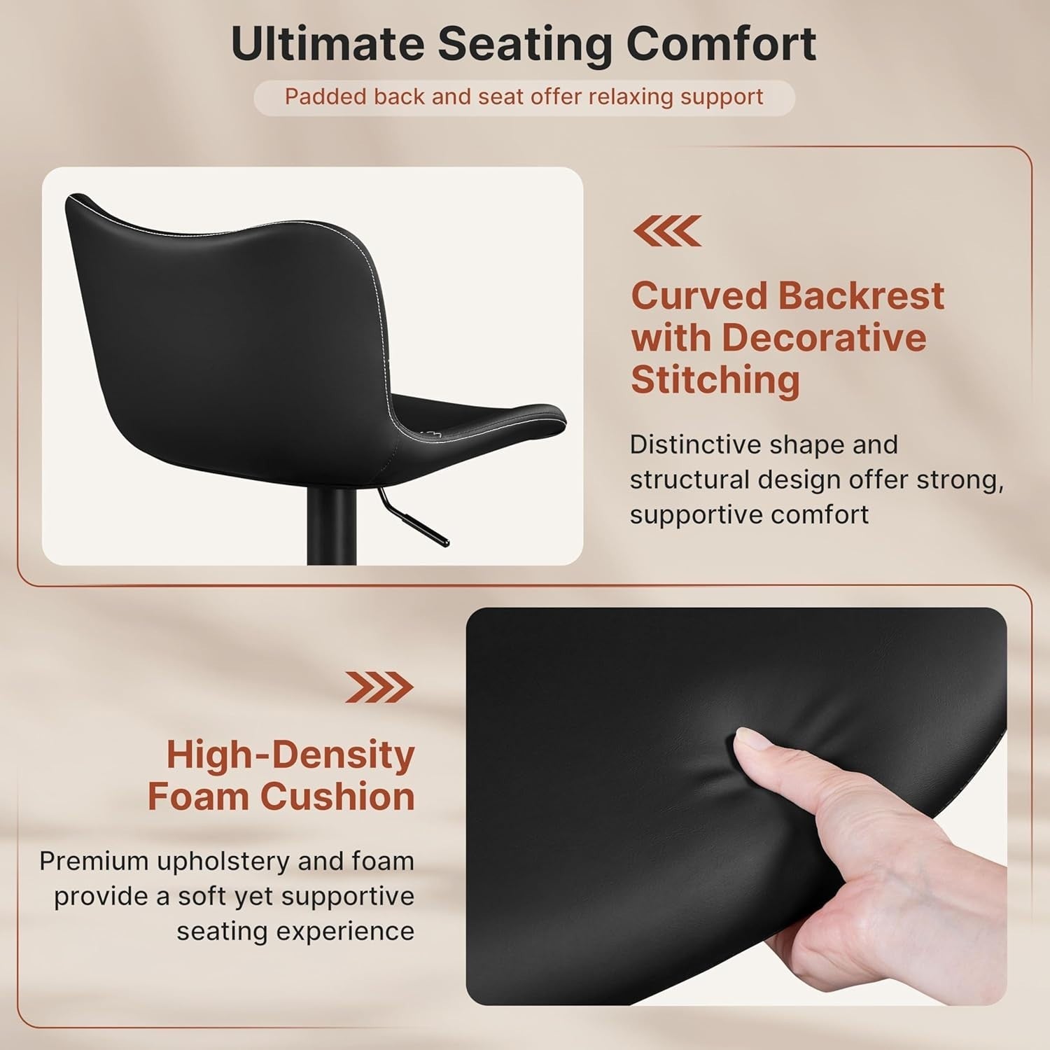 Adjustable Swivel Bar Stools Set of 2 PU Leather Counter Height Black
