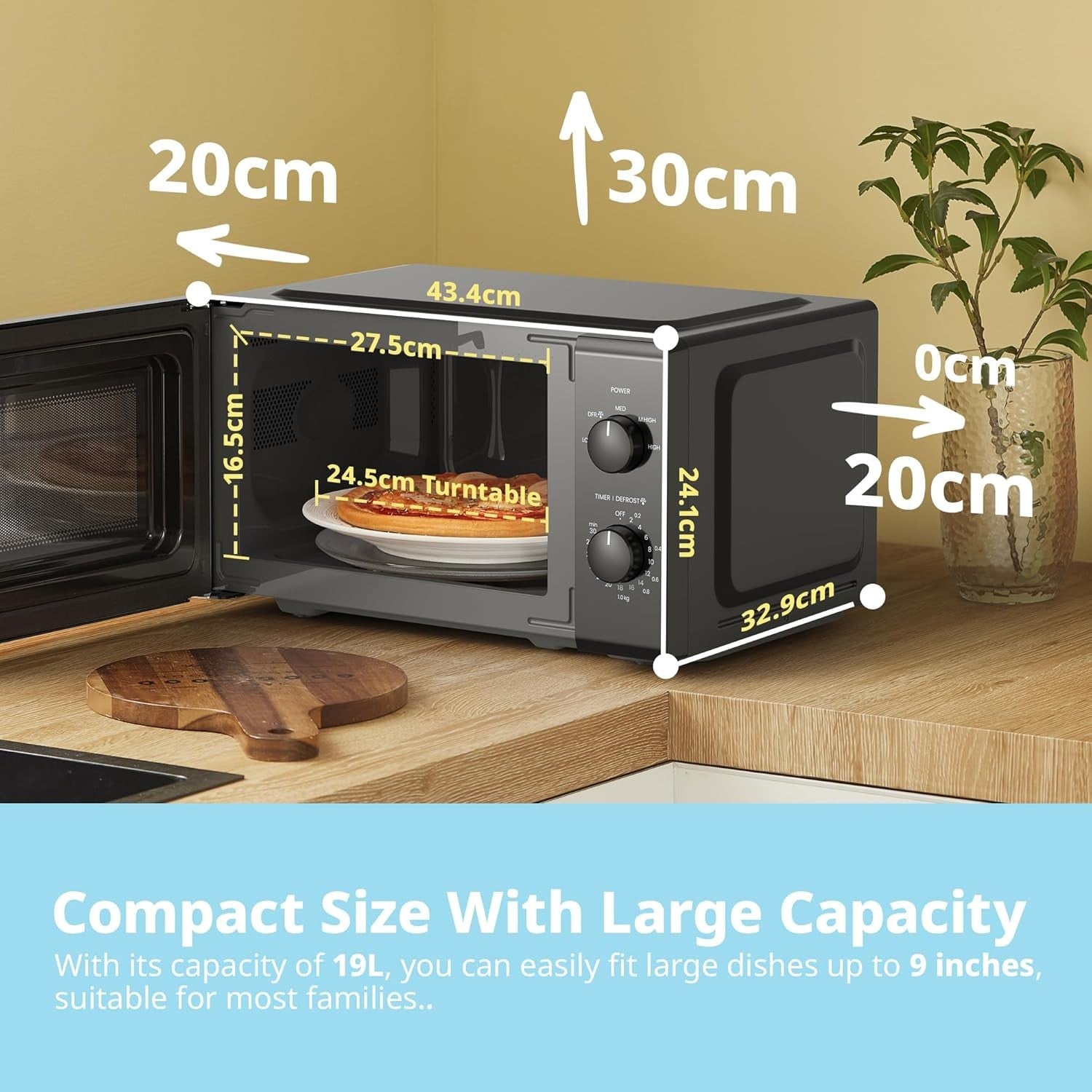 19L 700W Mini Microwave Black Mirror InverTech Defrost