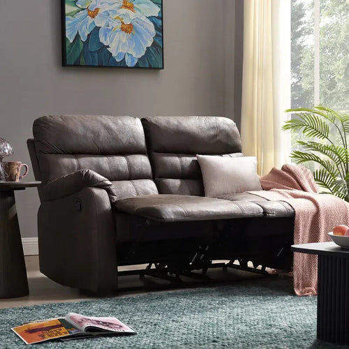 2 Seater Recliner Sofa Manual Air Leather Padded Brown Lounge Chair