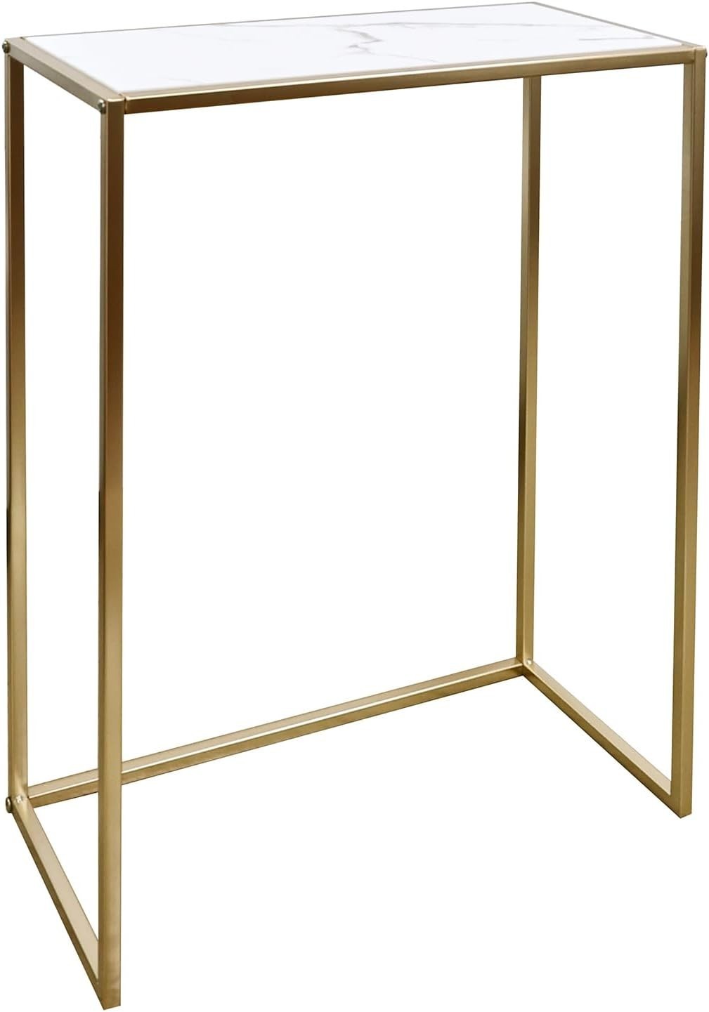 Slim White Marble Console Table Gold Frame Compact Hallway Display 76x56x26cm