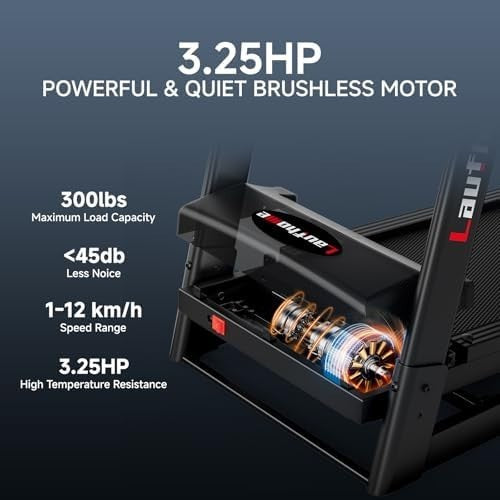 Heavy-Duty Incline Treadmill 3.25HP, 12km/h, Wide Belt, Bluetooth APP Home