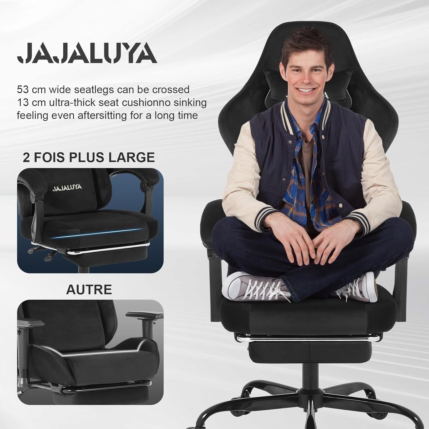 Oversized Gaming Chair Suede Fabric Ergonomic Recliner Massage Lumbar Footrest