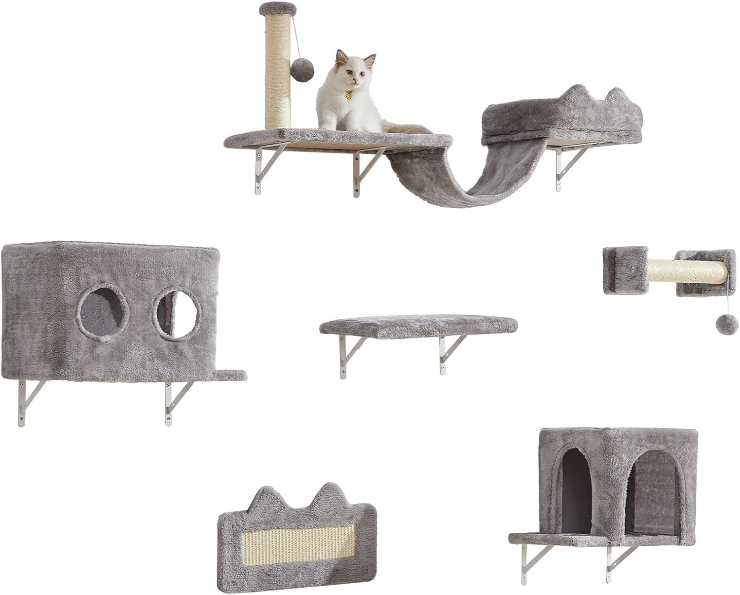 Cat Wall Shelves Set 6PCS Climbing Frame Beds Condo Scratching Posts