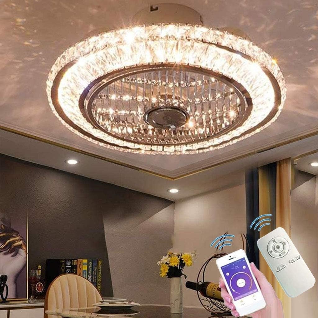 Crystal Ceiling Fan, 72W Dimmable LED, Adjustable Speed, Remote, Modern Style
