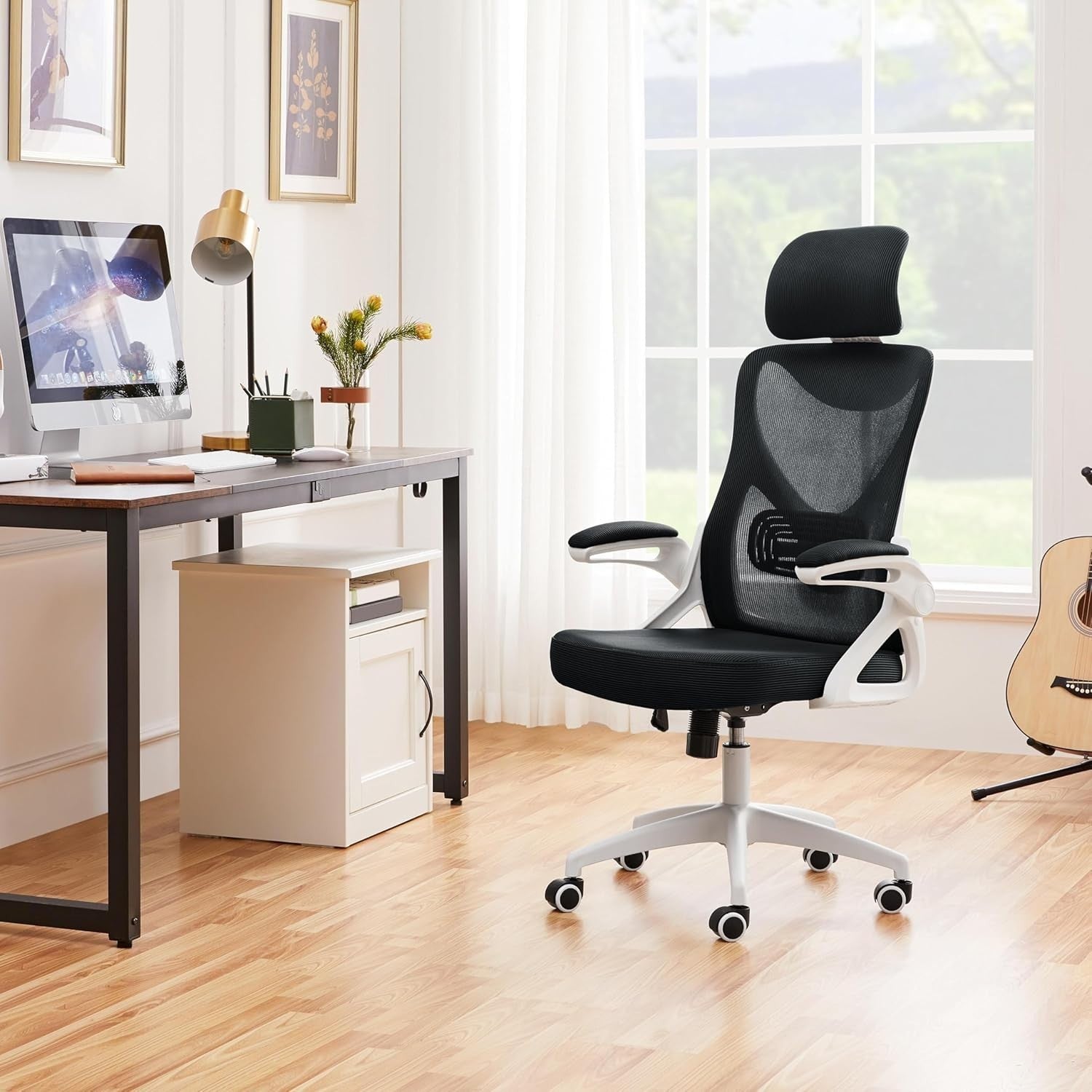 Mesh Ergonomic Office Chair Tall Back Adjustable Headrest Lumbar Flip-Up Arms Wh