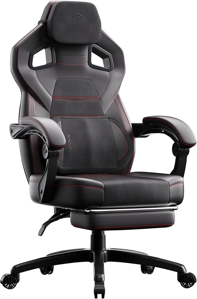 Dowinx PU Leather Gaming Chair w/ Footrest Ergonomic Black