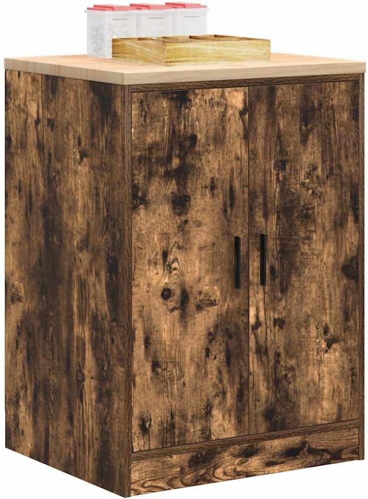 Smoked Oak Garage Storage Cabinet with Work Surface - Durable 2 Doors