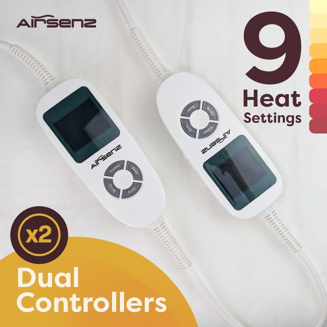 Super King Electric Fitted Blanket Dual Control 9 Heat 12h Timer Fleece