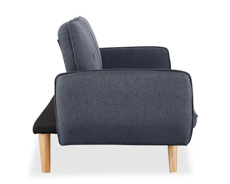 Charcoal 3 Seater Fabric Sofa Bed Tufted Back Clic Clac Natural Wood Legs