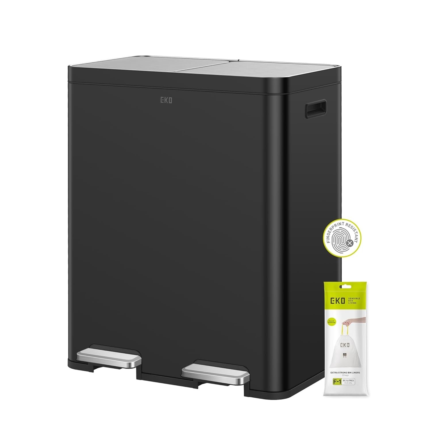 60L Dual Recycling Kitchen Bin 30L+30L Matt Black Soft Close