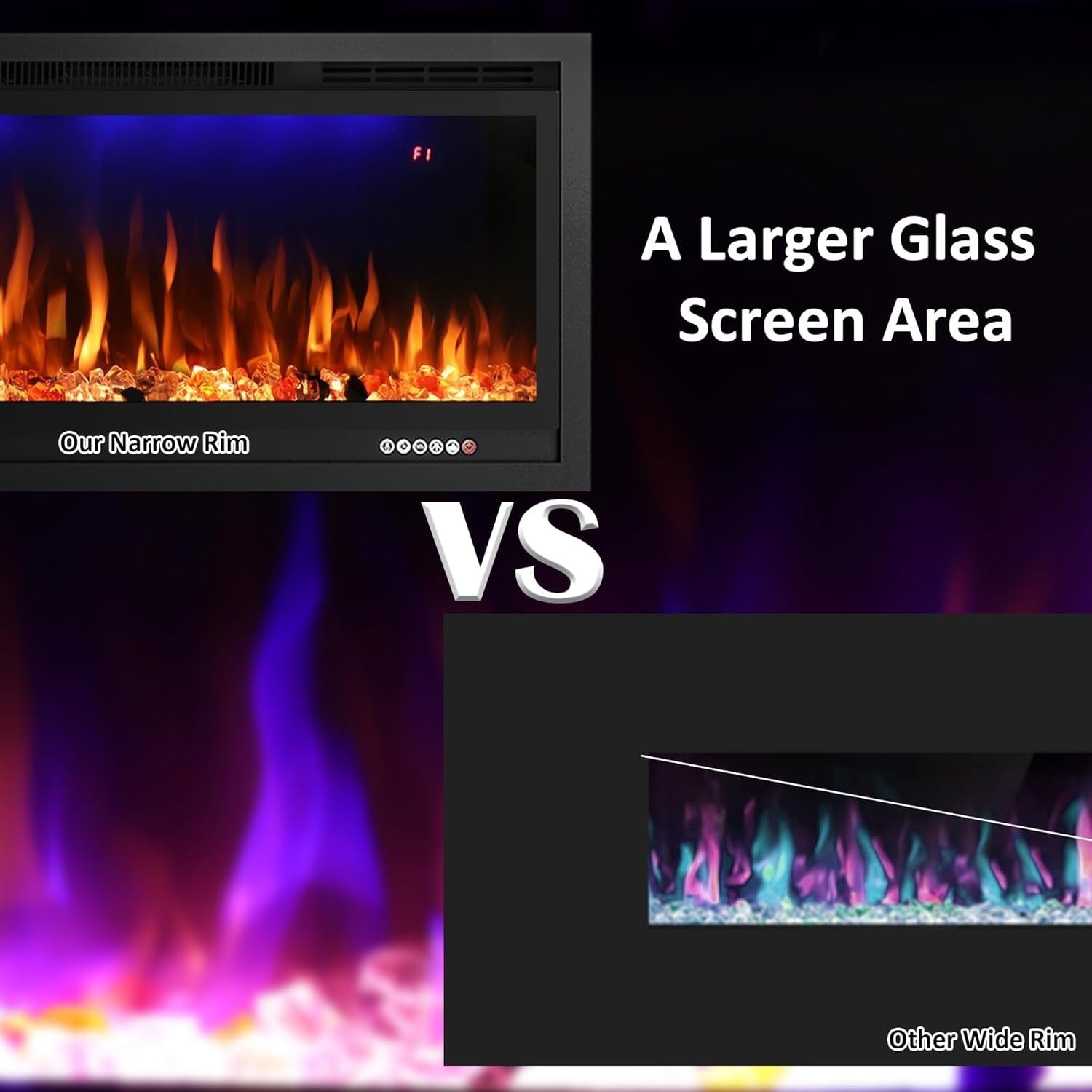 50in WiFi Electric Fireplace Wall Insert Heater App Control 3 Flame LED
