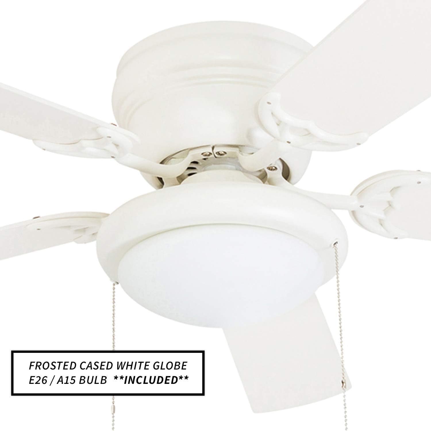 Portage Bay 52" Hugger Ceiling Fan with Light, Reversible Blades, White