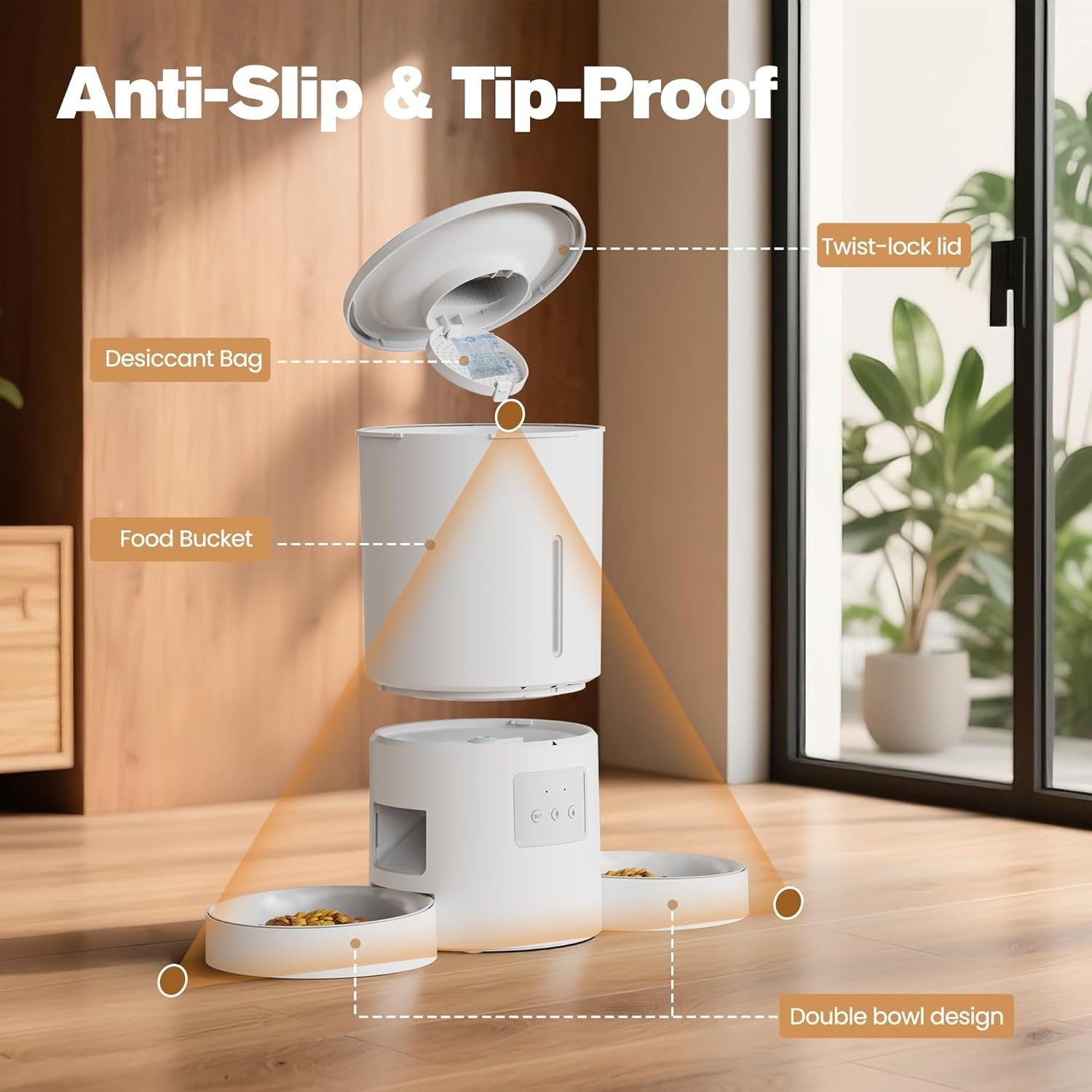 Automatic Cat Feeder 2 Bowls WiFi App Control 5L Timed Pet Food Dispenser