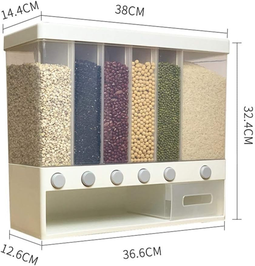 10KG Divided Rice Dispenser 6 Grid Automatic Sealed Grain Storage Box