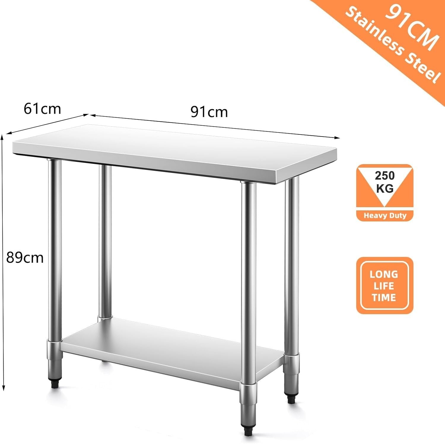Stainless Steel Catering Table 122x76cm Heavy Duty Prep Workbench 250kg Shelf