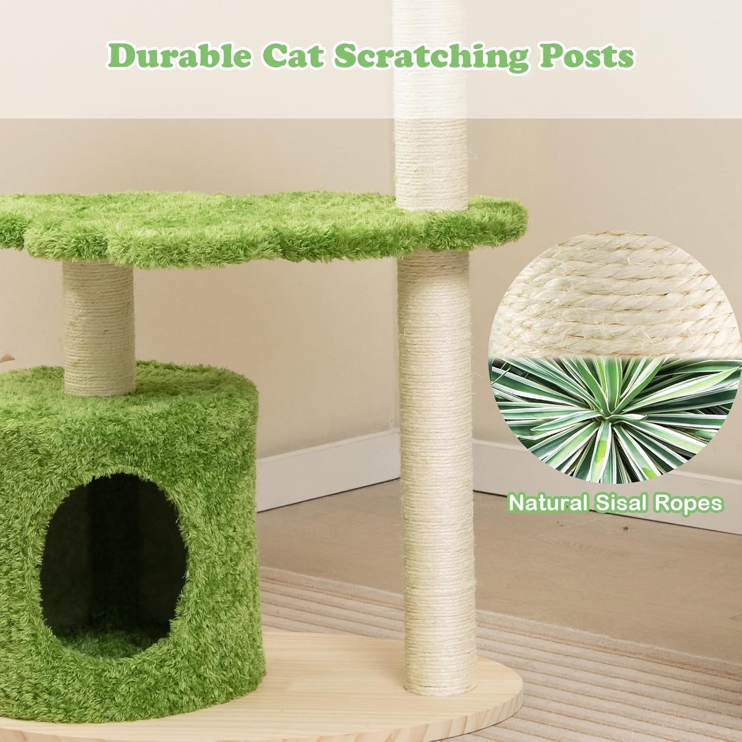 Wooden Cat Tree with Condo Top Perch Scratching Posts Indoor Kitten Tower