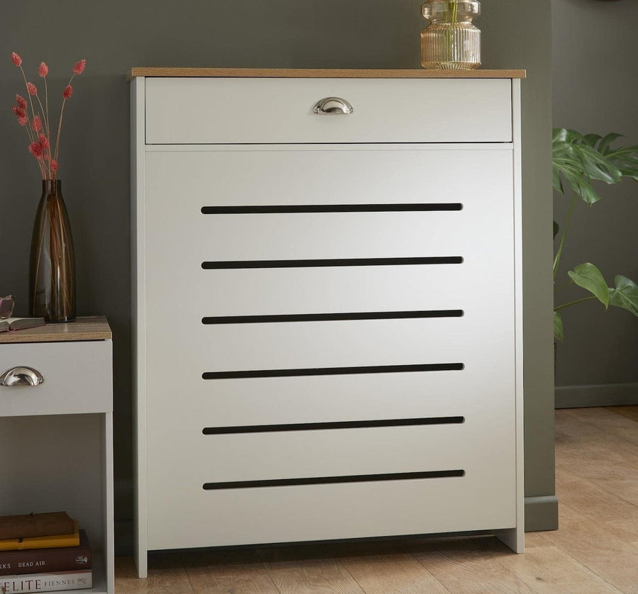 Cream Radiator Cover 78x19x96cm MDF Heating Cabinet | 1 Drawer
