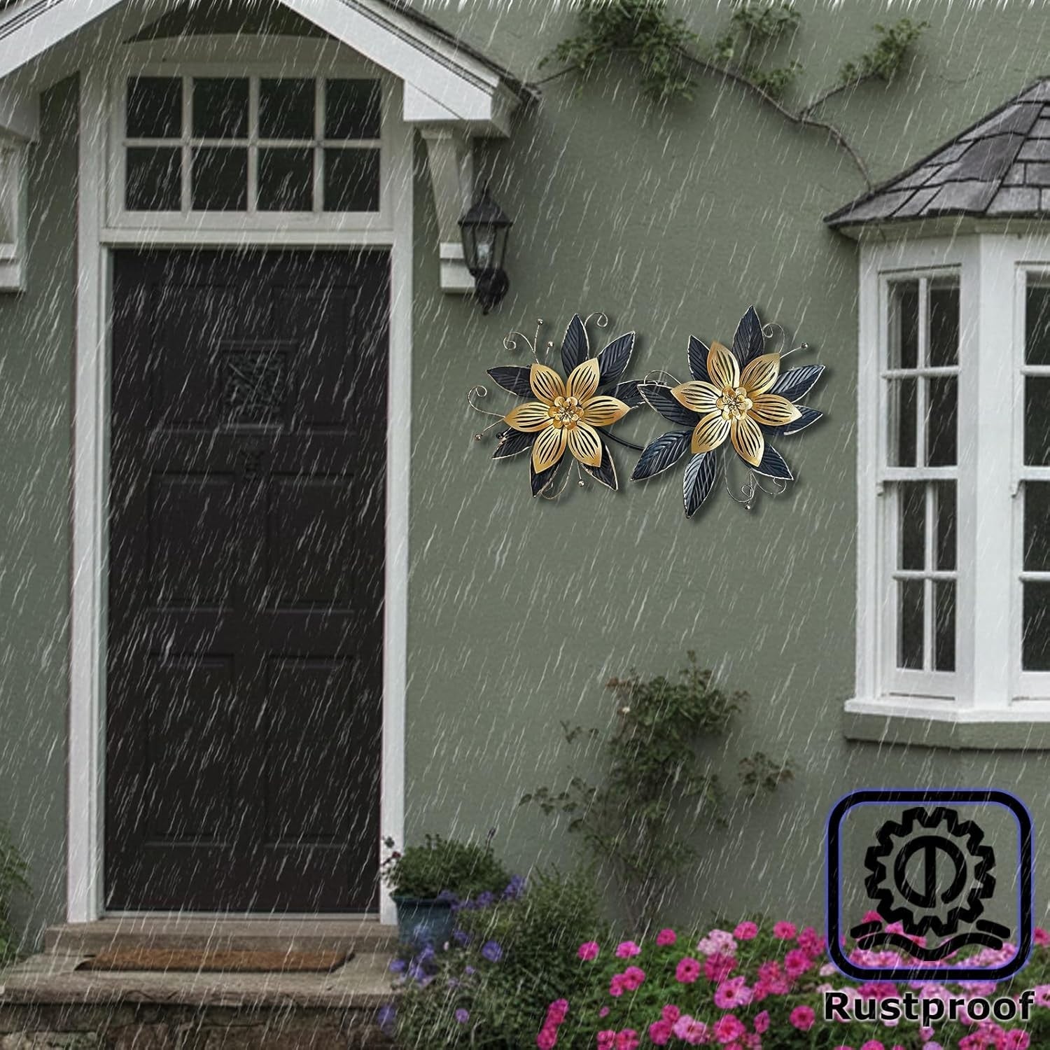 Black Gold Metal Flowers Wall Art 15 in 3D Multi-Layer Home Decor