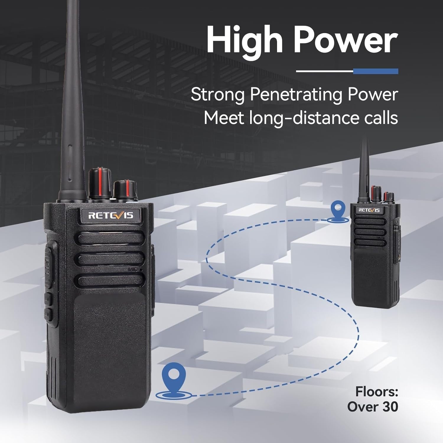 DMR Walkie Talkies IP67 Waterproof Long Range 128CH 3200mAh 2 Pack