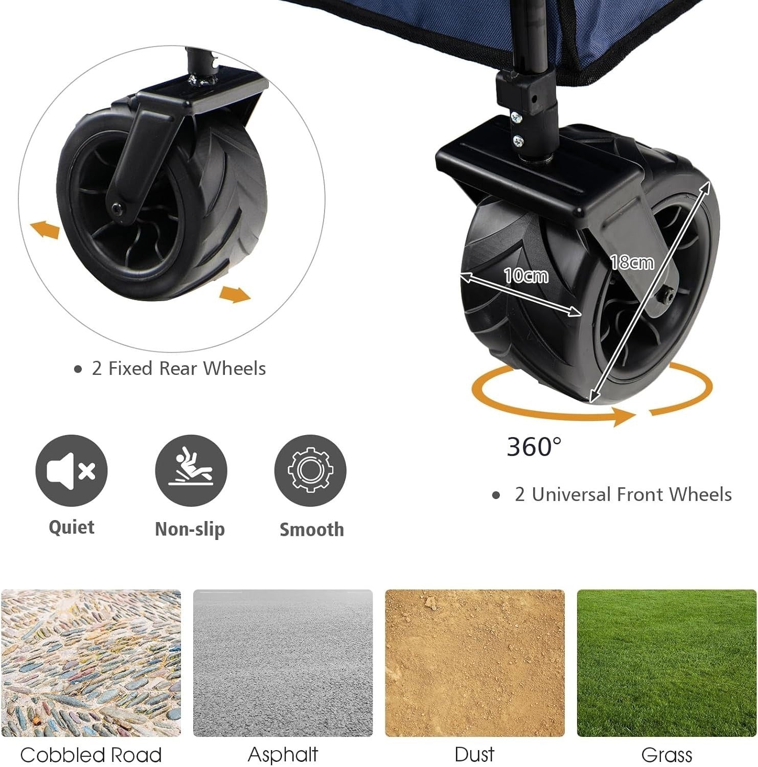 Blue Foldable Wagon Cart Collapsible Garden Utility Trolley w/ Adjustable Handle