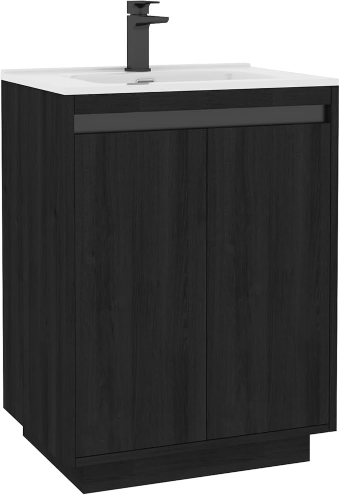 600mm Black Floor Standing Vanity Unit with Basin Sink 2 Door Bathroom Cabinet