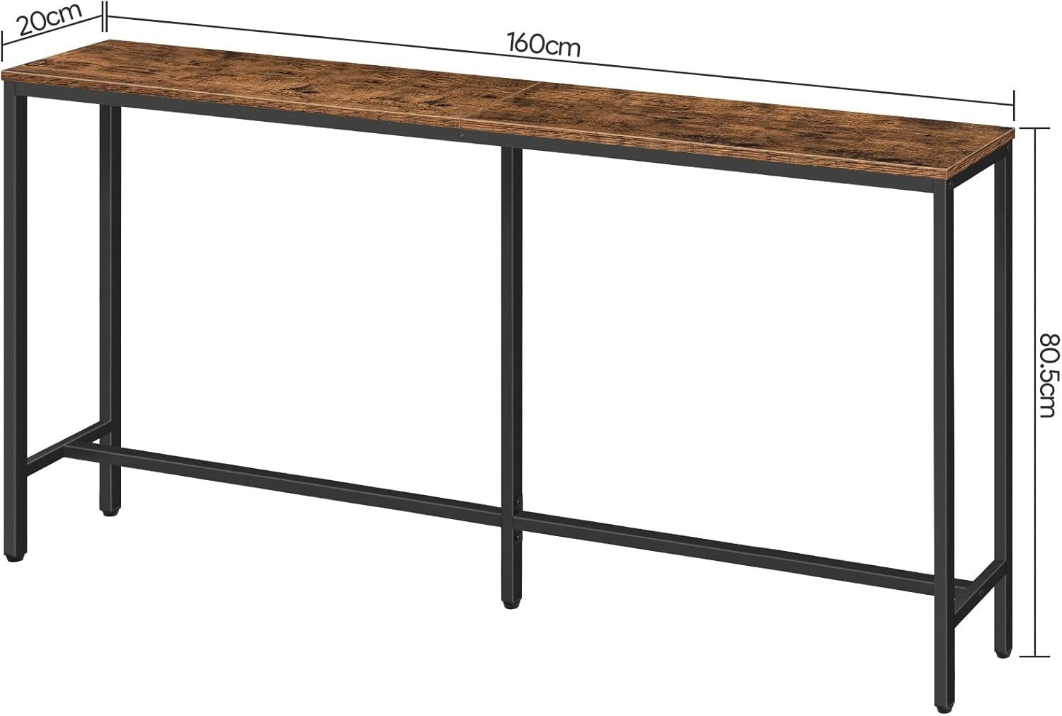 Narrow Console Table 160cm Long Industrial Sofa Side Table with Storage