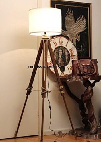 Tripod Floor Lamp with Nautical Style, Antique Brass, Adjustable 165cm