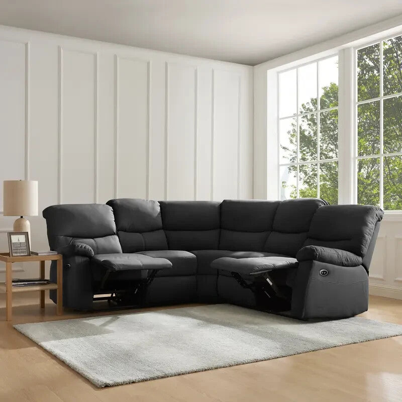 5 Seater Corner Electric Recliner Sofa Faux Leather Couch Black Lounge