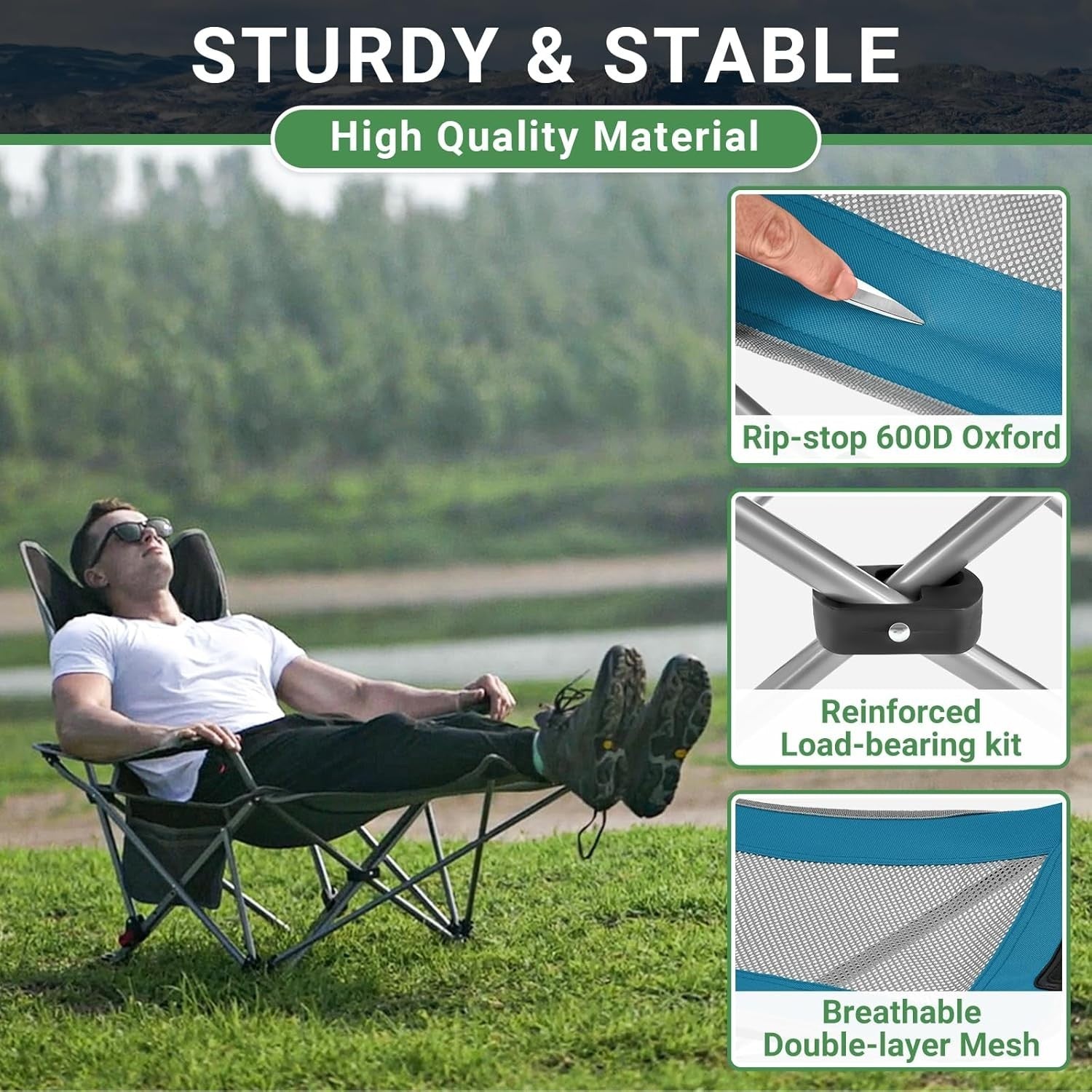 2x Reclining Folding Camping Chairs w/ Footrest & Headrest Beach Garden