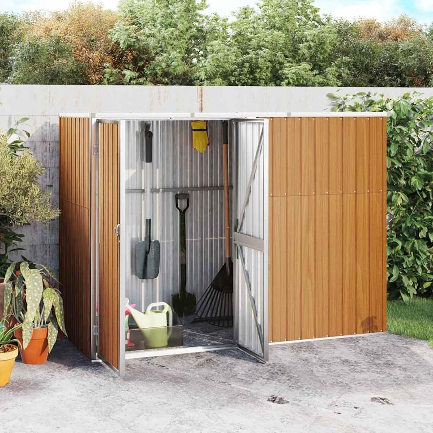 7.4x2.9FT Metal Garden Tool Shed Outdoor Storage House with Roof & Double Doors