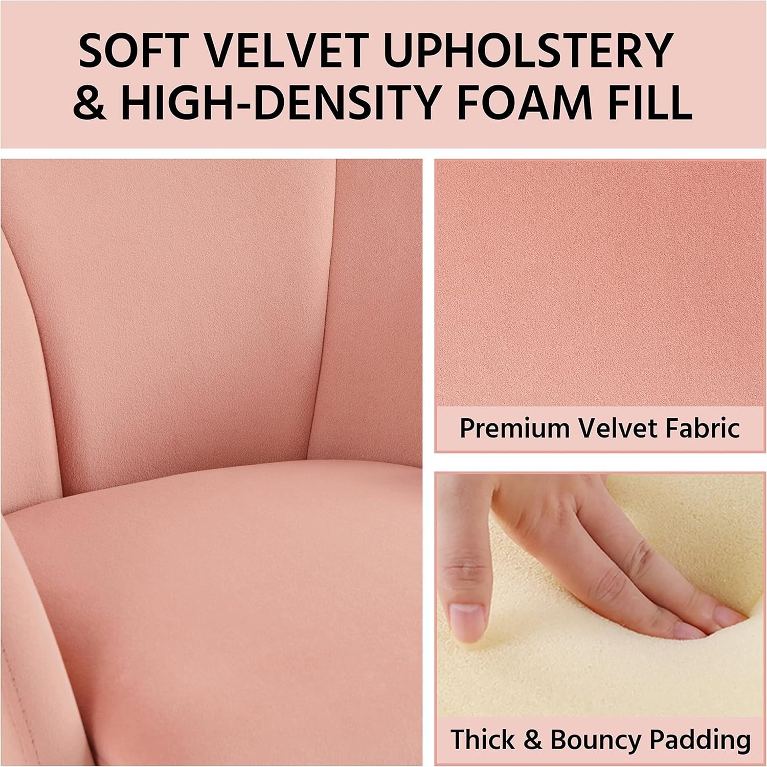 Pink Velvet Tub Vanity Chair Petal Accent Armchair with Gold Metal Legs
