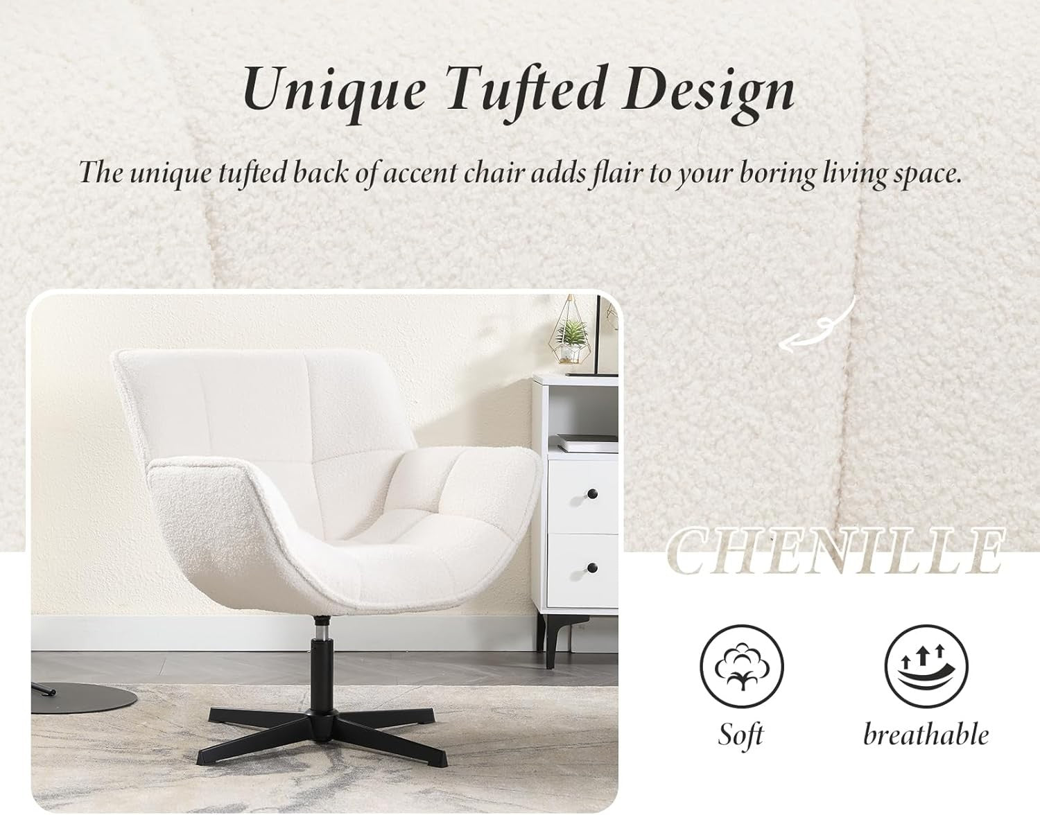 White Swivel Faux Fur Accent Armchair Modern Vanity Tub Chair