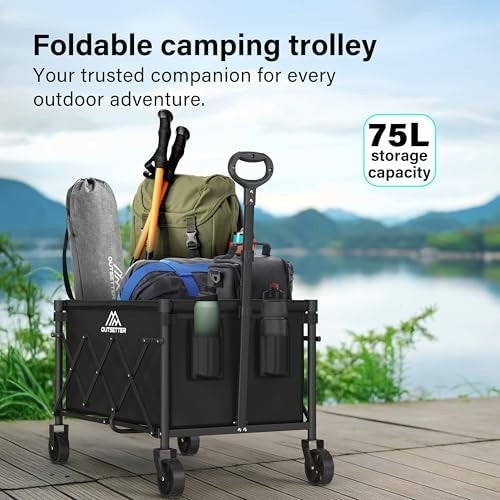 75L Folding Festival Trolley Cart with Adjustable Handle & 4 Wheels