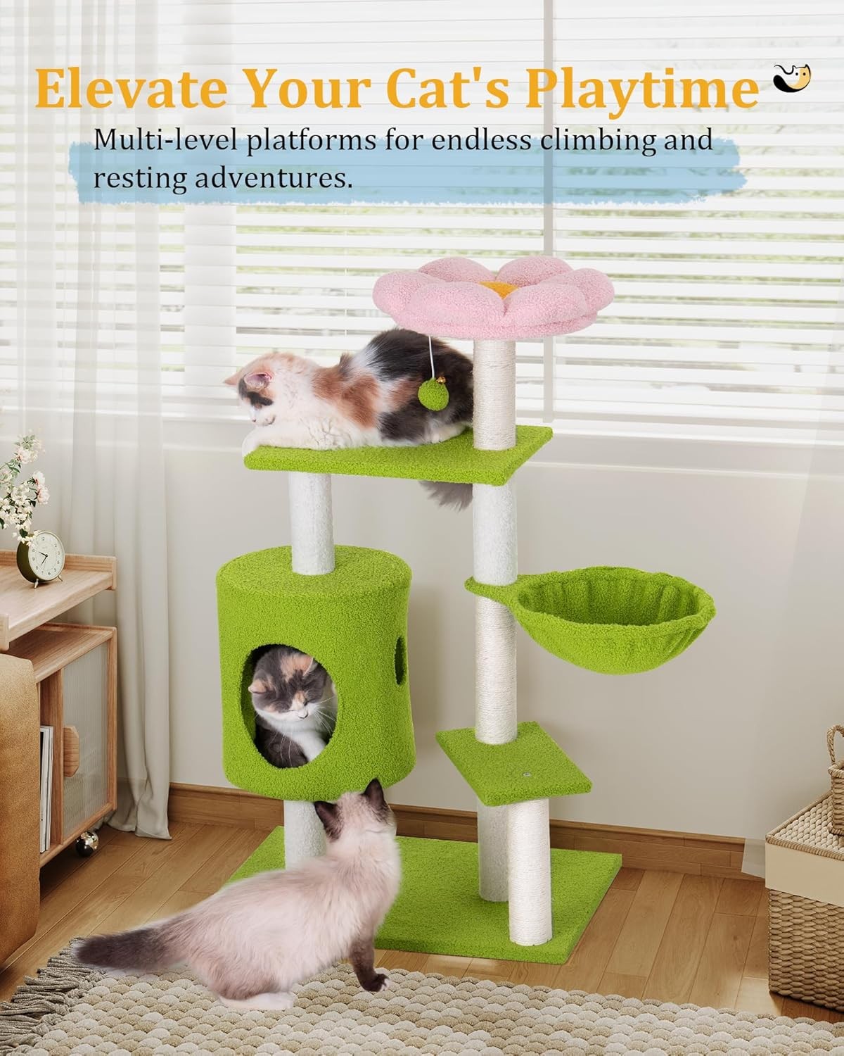Cute Cat Tree Tower 104cm Scratching Post Condo Hammock for Indoor Cats
