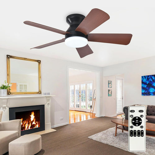 35-Inch Ceiling Fan with Light 5 Walnut Blades 6 Speeds Remote