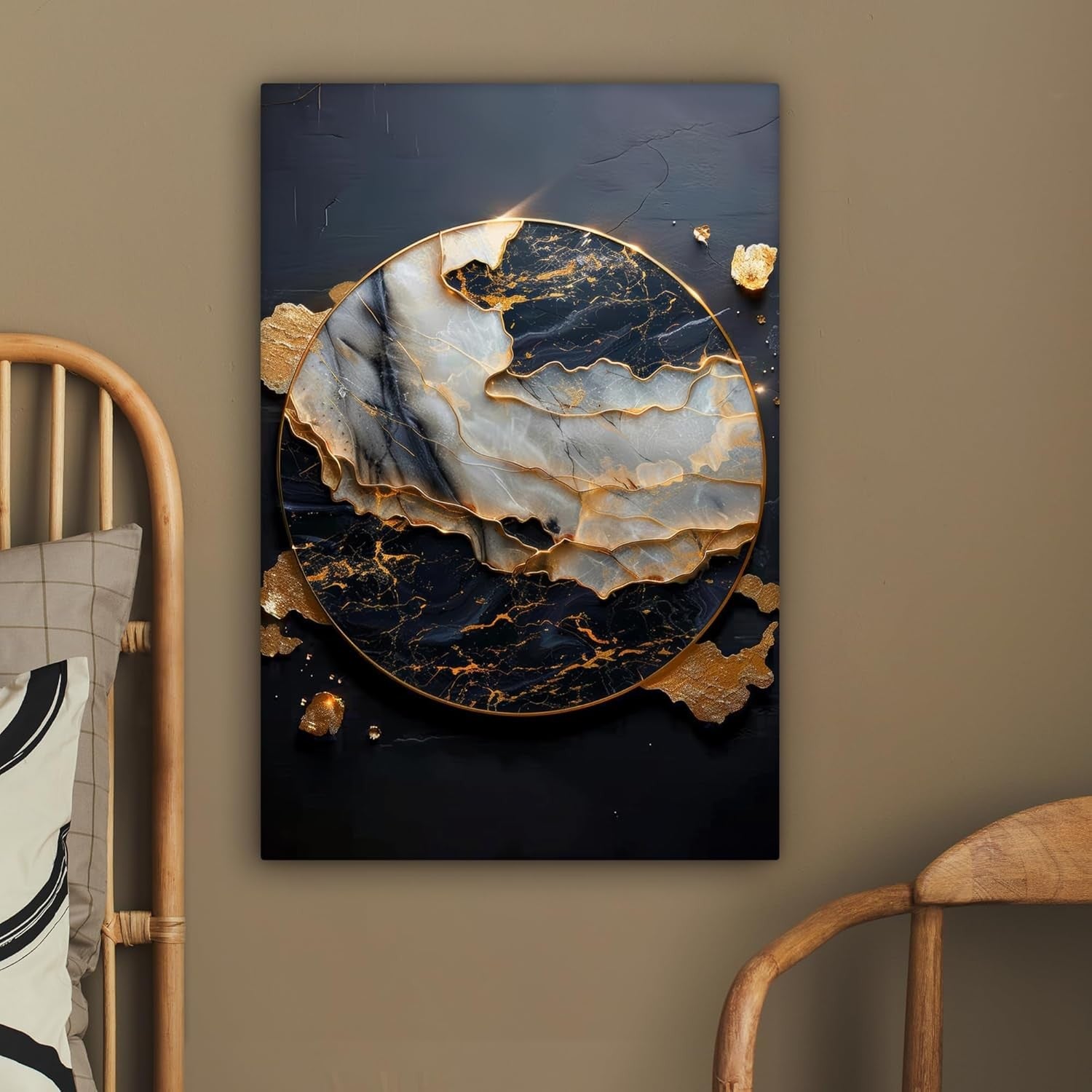 Gold Black Abstract Canvas Wall Art 60x90cm Framed Luxury Decor
