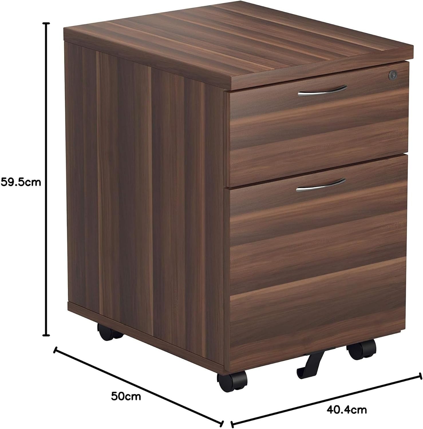 Lockable 2 Drawer Mobile Filing Cabinet Pedestal Office Storage Dark Walnut