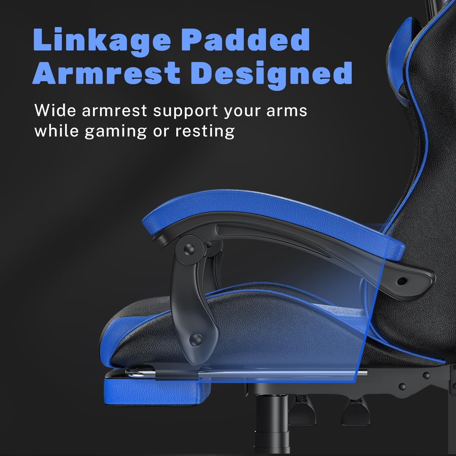 Ergonomic Gaming Chair Recliner w/ Footrest Lumbar Support Blue