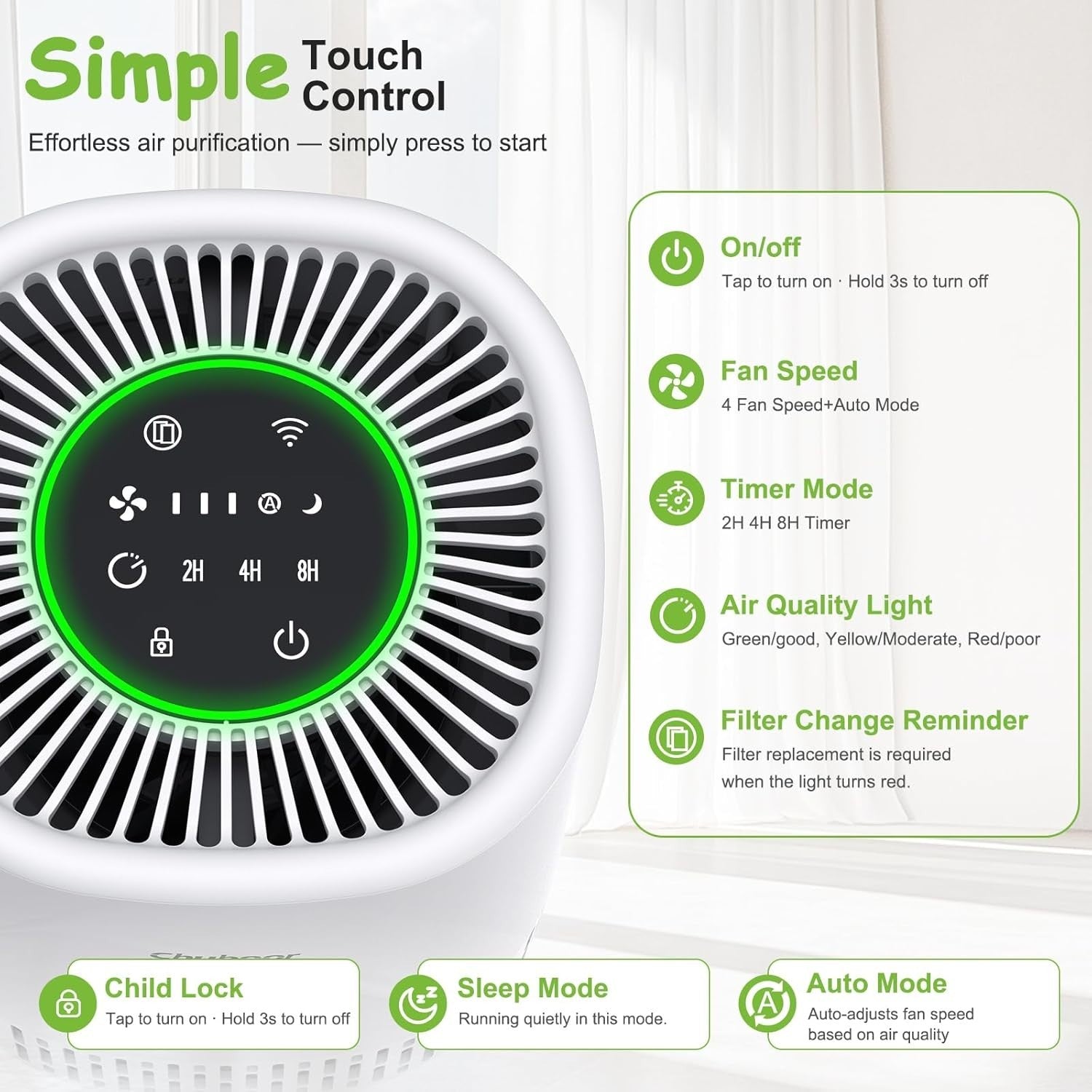 Smart HEPA Air Purifier 45m² CADR 250 Quiet Sleep Alexa App