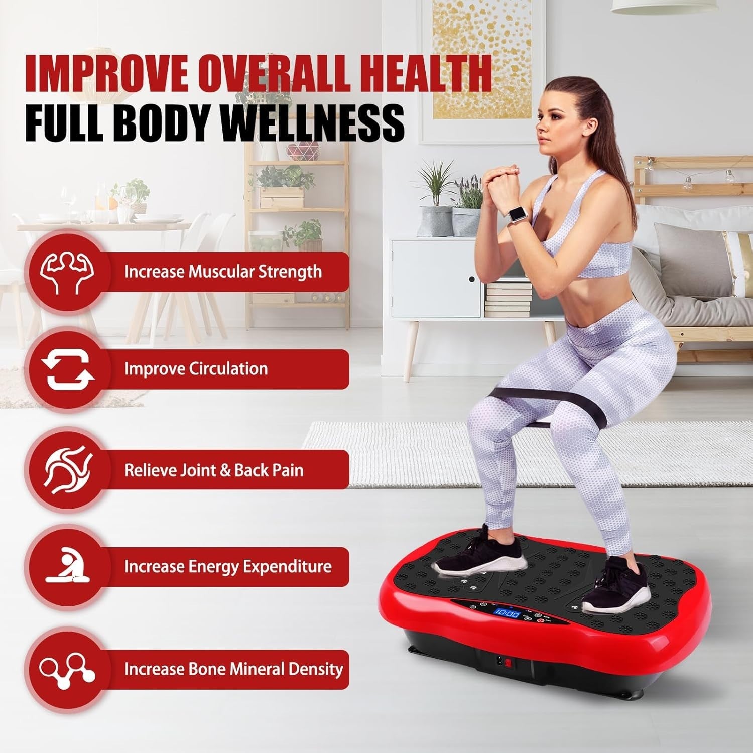 Red Vibration Plate Exercise Machine Weight Loss Lymphatic Drainage 120 Speeds