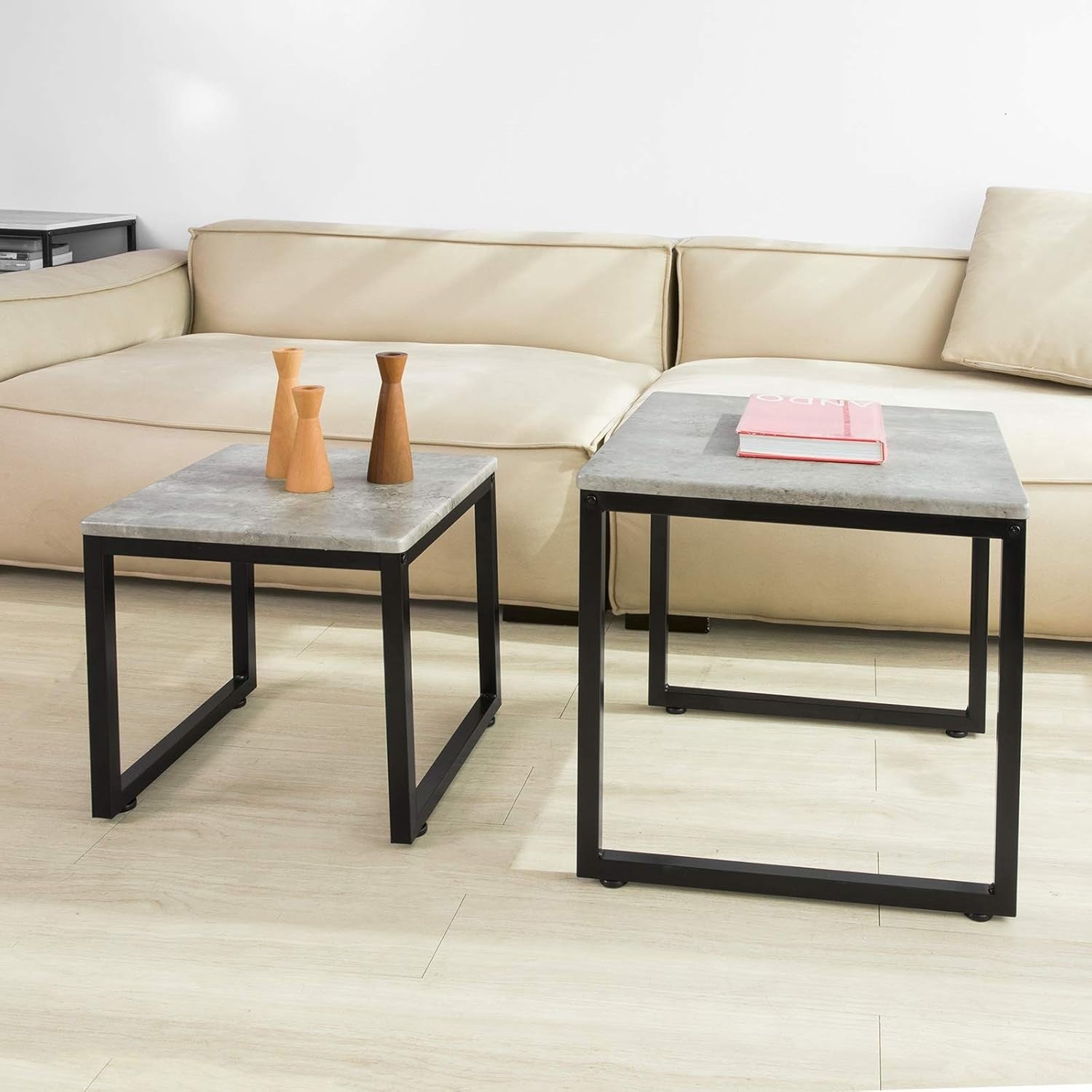 2X Nesting Coffee Table Set Grey/Black End Side Tables Modern Living Room Furnit