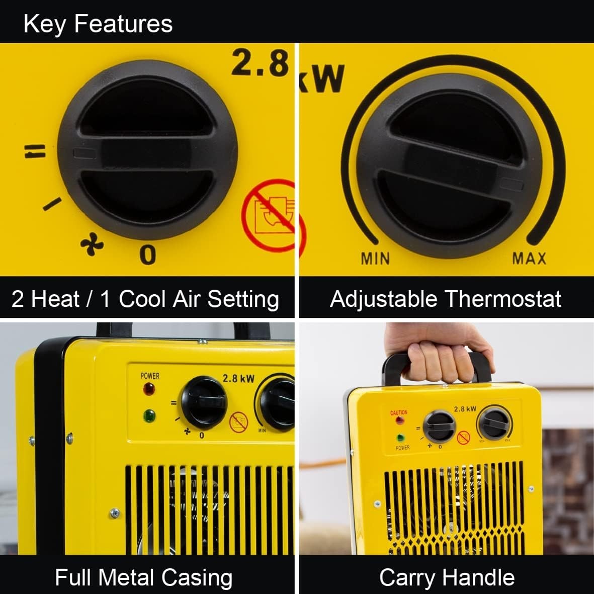 Industrial Fan Heater 2800W Portable Thermostat Low Noise Dual Overheat Safe