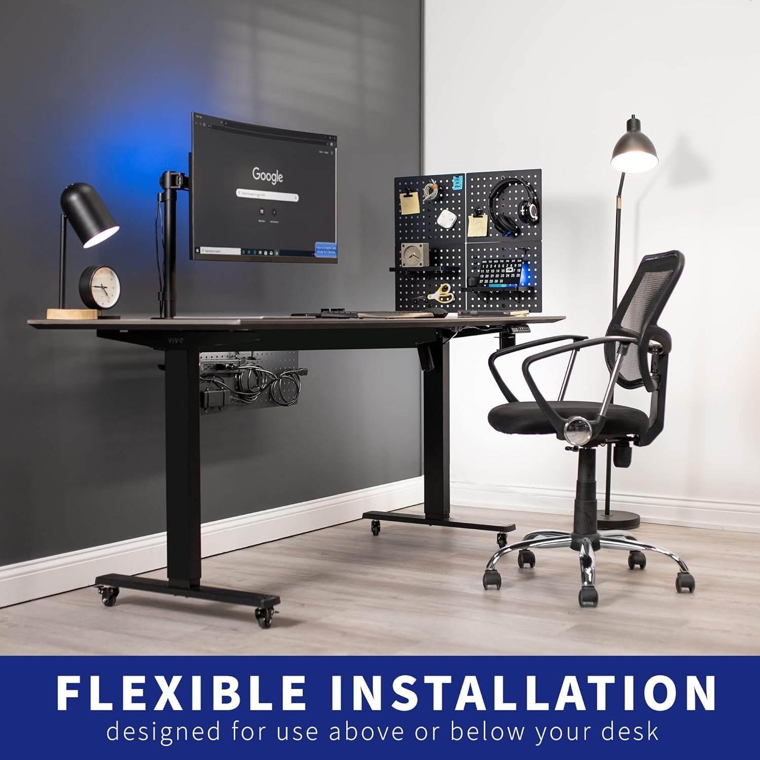 Clamp-On Steel Desk Pegboard 61×51cm Magnetic Organizer Panel Black