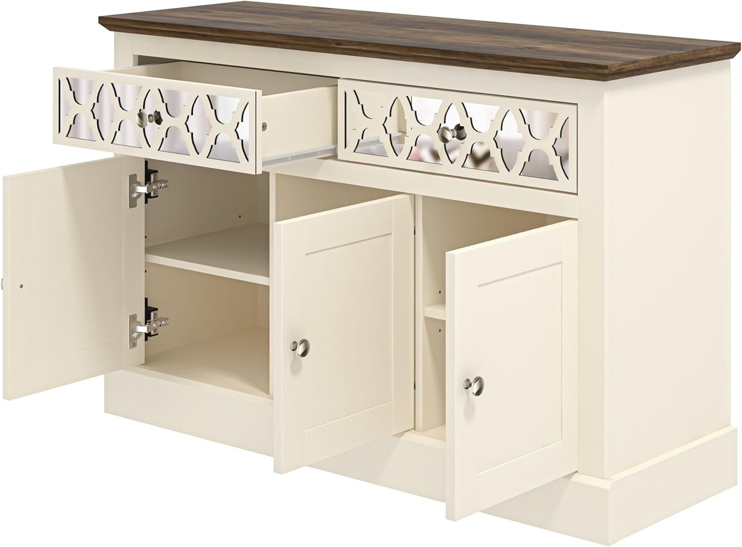 Ivory Oak Sideboard Cabinet 3 Door 2 Drawer Storage Unit for Hallway