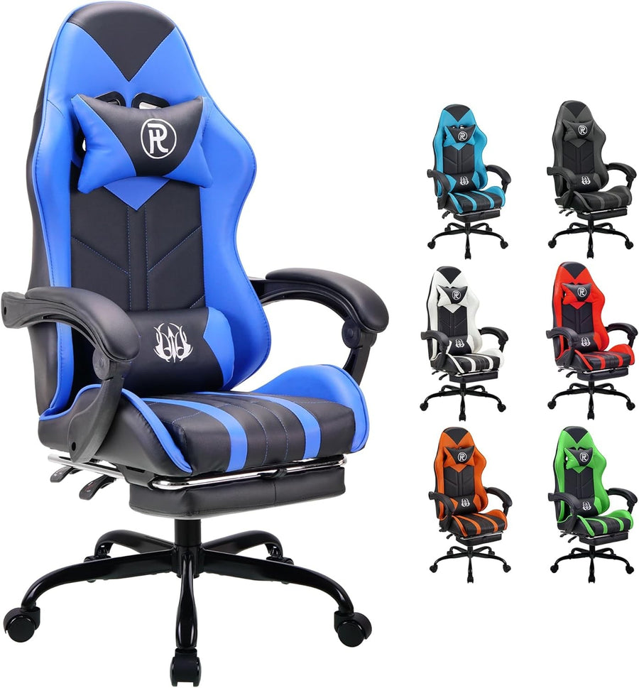 Ergonomic Gaming Chair with Footrest & Lumbar Support – Blue PC Seat