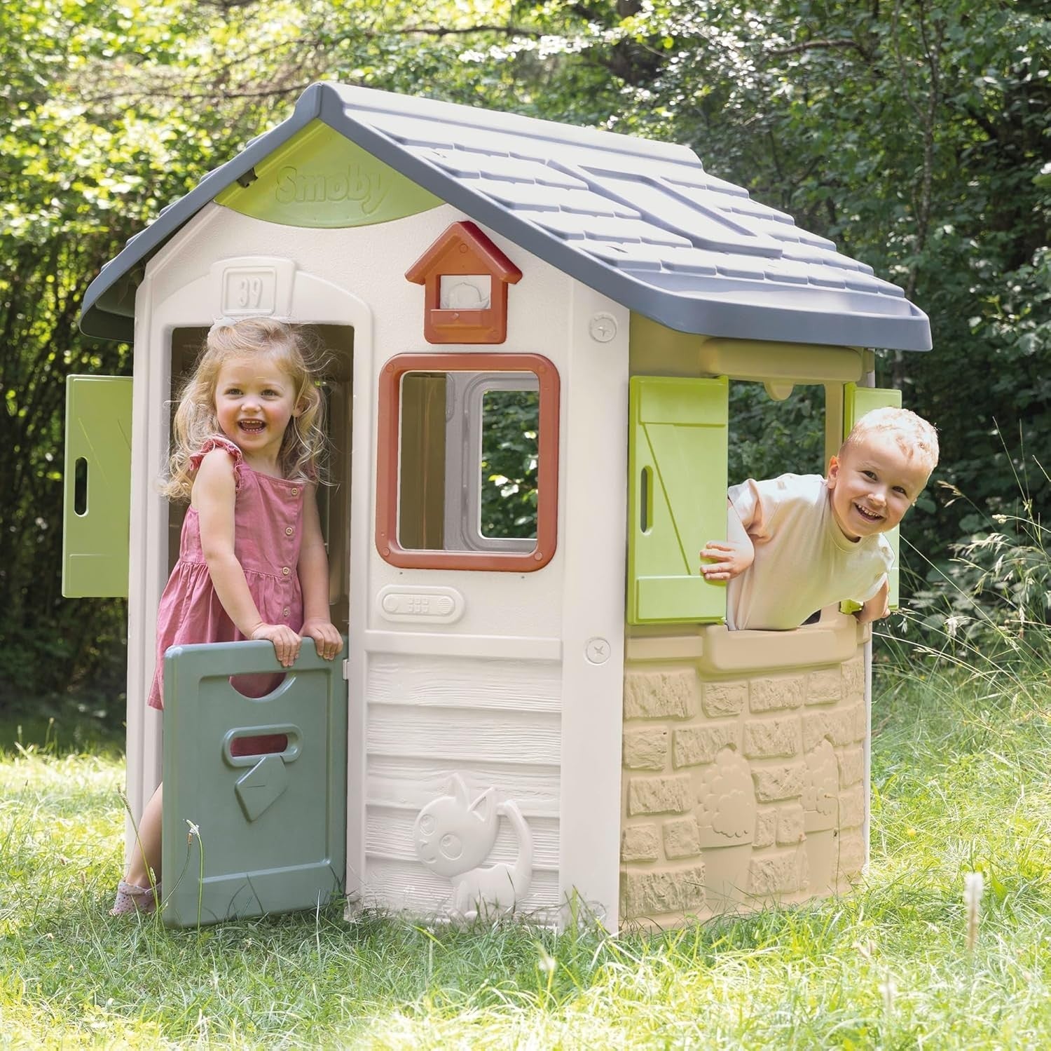 Kids Outdoor Playhouse Garden Lodge Plastic Indoor Play House 2+