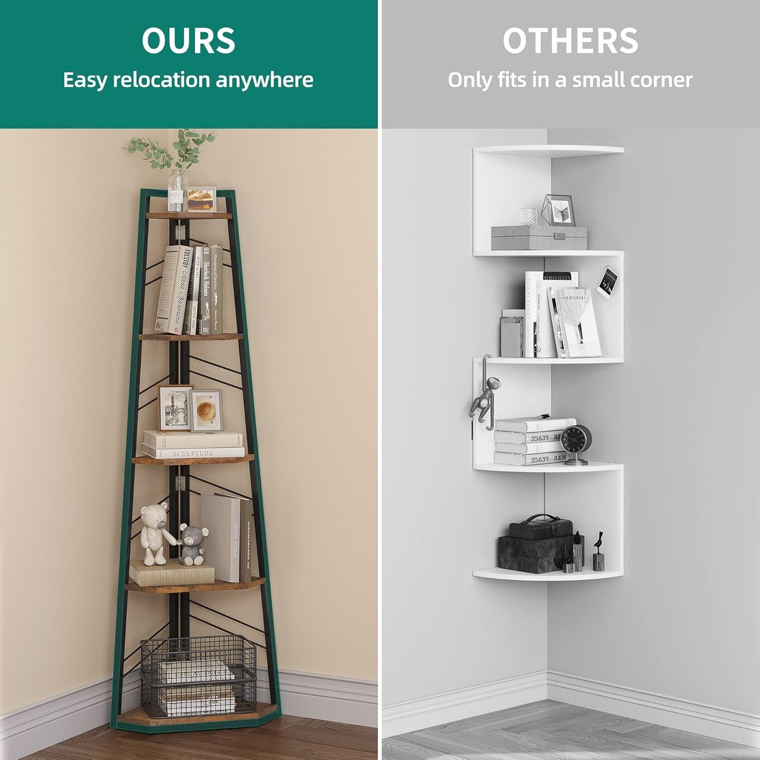 5-Tier Industrial Corner Shelf Unit – Space-Saving Ladder Bookcase for Living