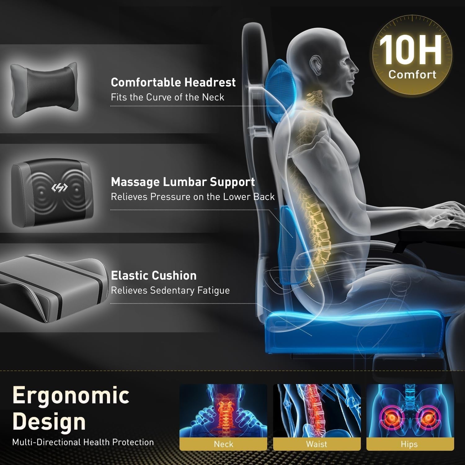 Massage Gaming Chair Recliner with Footrest Pocket Spring